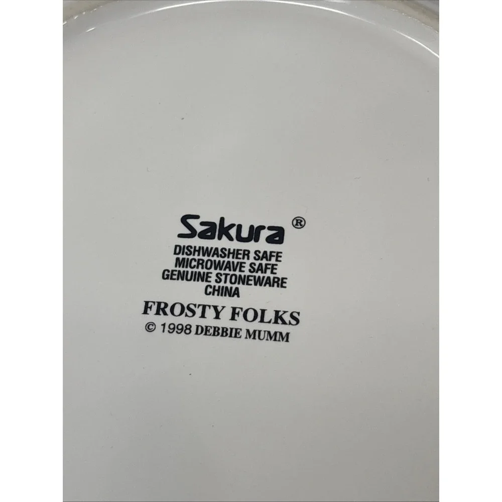 Debbie Mumm Frosty Folks Snowman Dessert Salad Plate Set of 4 Sakura Red Black‎